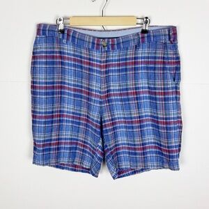 Peter Millar Shorts Men’s Size 38 Plaid 100% Linen Blue Golf